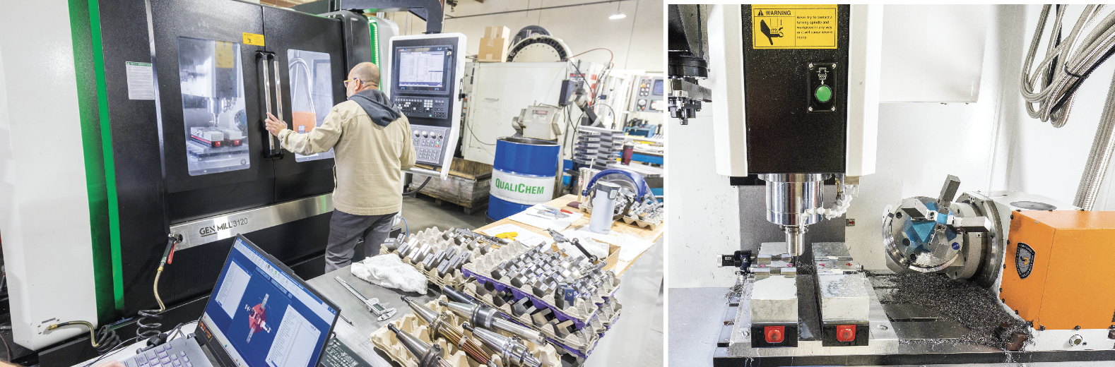 The GEN MILL 3120 was just installed. Eleazar works with the programmer as they prove out the program for its first production run.